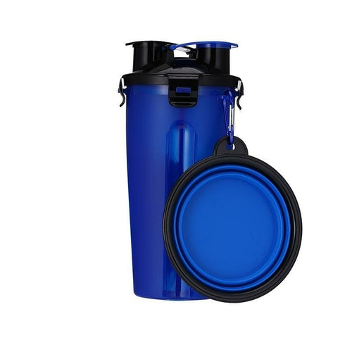 2 in 1 Dog Drinking Water Bottle with Bowls Blue