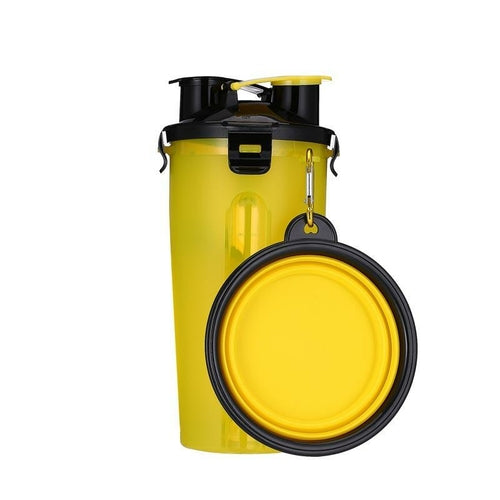 2 in 1 Dog Drinking Water Bottle with Bowls Yellow