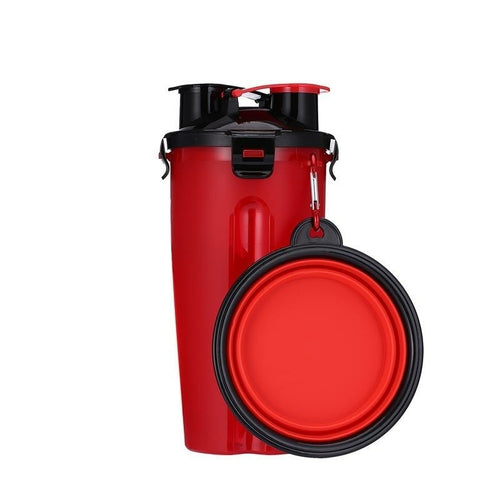 2 in 1 Dog Drinking Water Bottle with Bowls Red