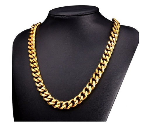 14K Yellow Gold Solid Brass Cuban Classic Chain 8mm-30