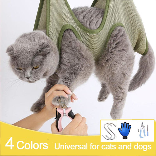 Cat Grooming Restraint Bag with Hammock Green