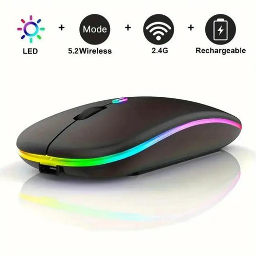 Wireless Mouse Gaming Mouse Backlight USB Compatible RGB Rechargeable SM Black