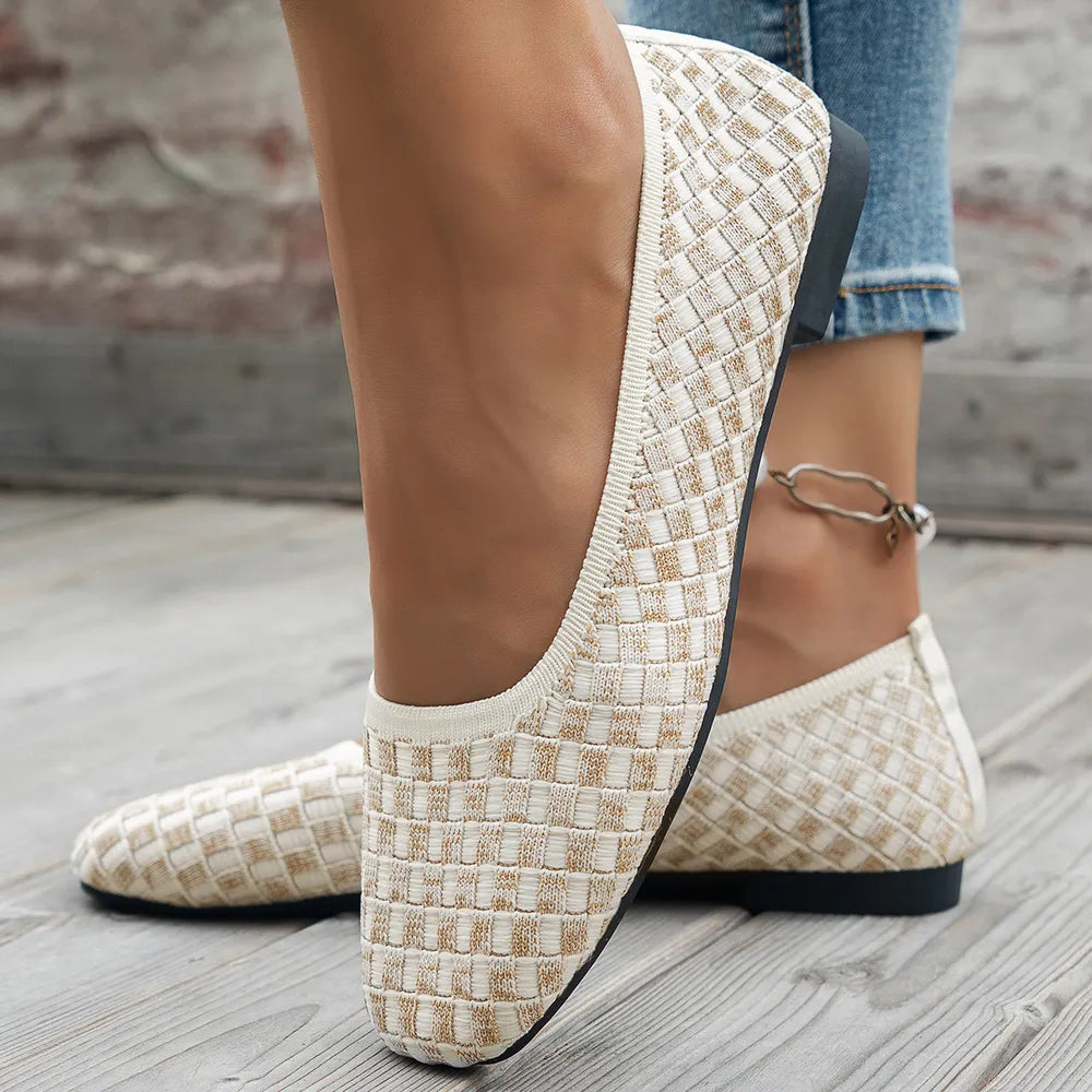 Mesh Round Toe Flat Slip-Ons Beige