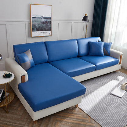 LuxFit™ – Elastic Waterproof Leather-Style Sofa Slipcover Dark Blue