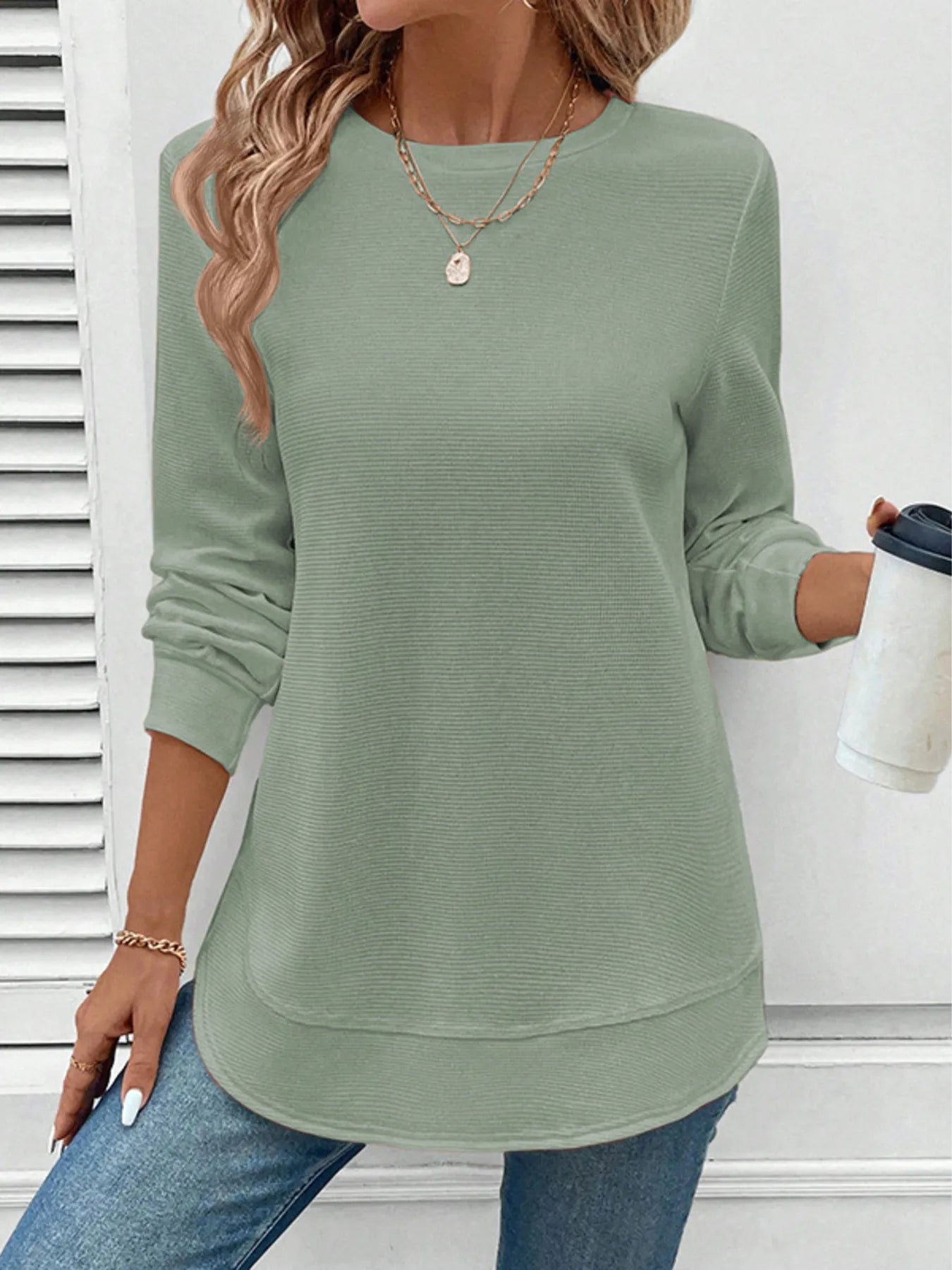 Round Neck Long Sleeve Casual Sweatshirt