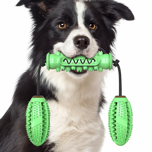 Dog Chew Toys Pet Toothbrush Rubber Bones Teeth Cleaning Green