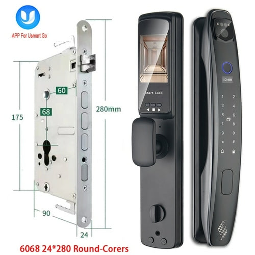 3D Face Smart Door Lock Security Camera Monitor Intelligent Silver