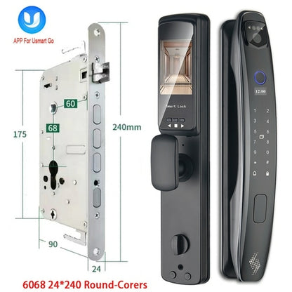 3D Face Smart Door Lock Security Camera Monitor Intelligent Red
