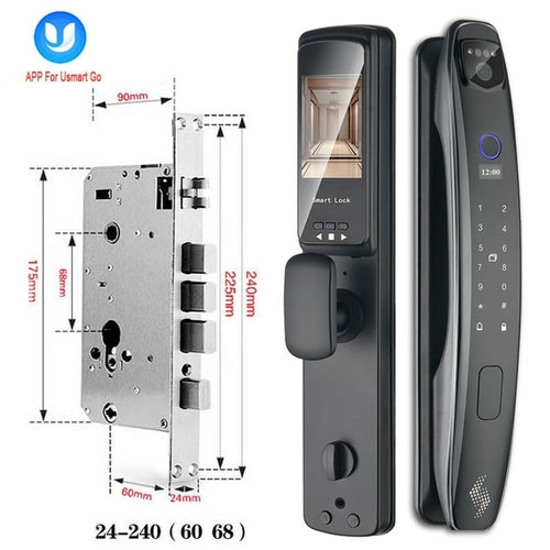 3D Face Smart Door Lock Security Camera Monitor Intelligent brown