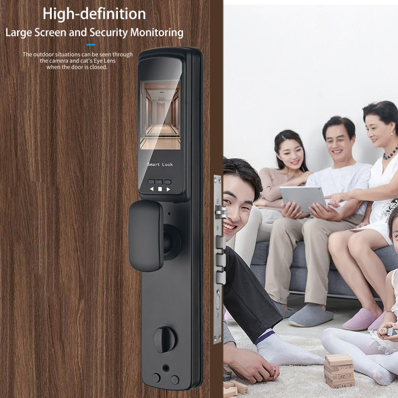 3D Face Smart Door Lock Security Camera Monitor Intelligent