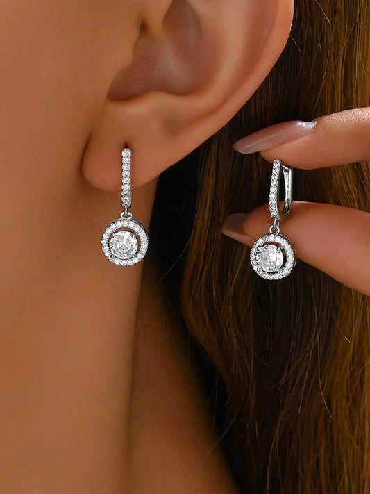 Stainless Steel Zircon Drop Earrings Silver One Size