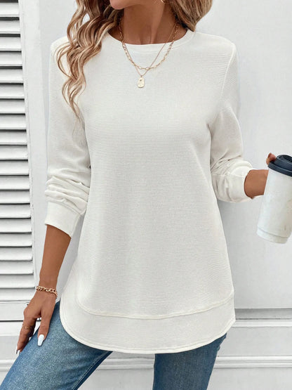 Round Neck Long Sleeve Casual Sweatshirt White