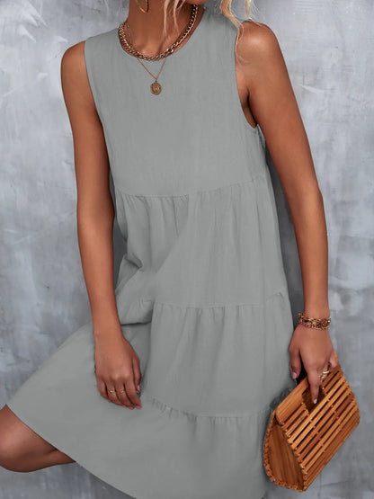 Tiered Round Neck Sleeveless Mini Tank Dress