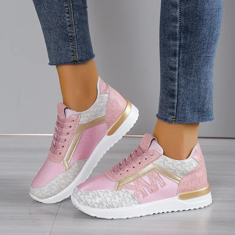 Contrast Lace Up Round Toe Sneakers Blush Pink