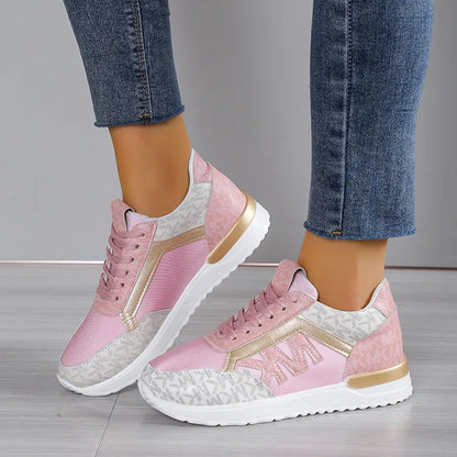 Contrast Lace Up Round Toe Sneakers Blush Pink