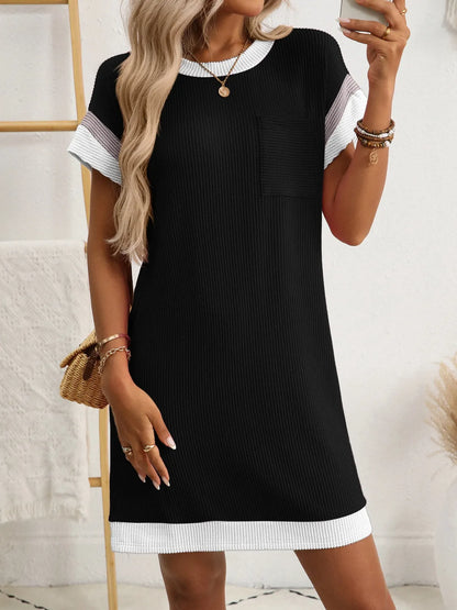 Round Neck Short Sleeve Mini Dress