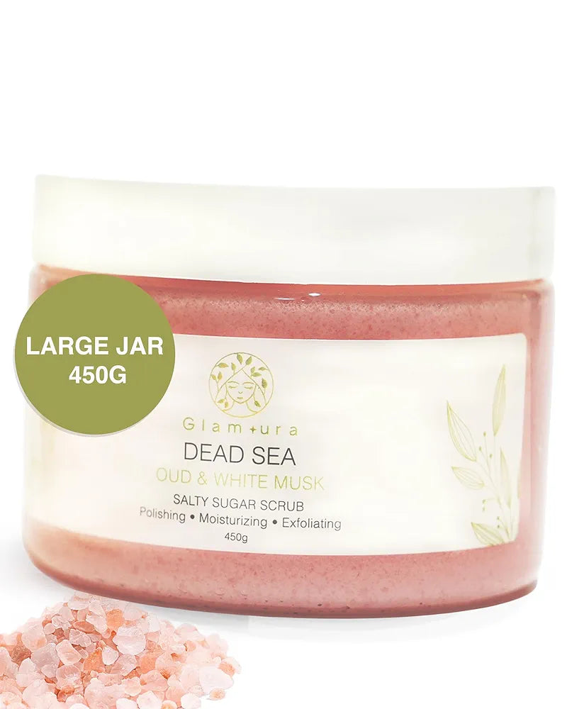 Glamura Oud & White Musk Exfoliating Body Scrub - 450g with Dead Sea Salt and Natural Oils