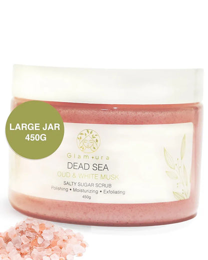 Glamura Oud & White Musk Exfoliating Body Scrub - 450g with Dead Sea Salt and Natural Oils