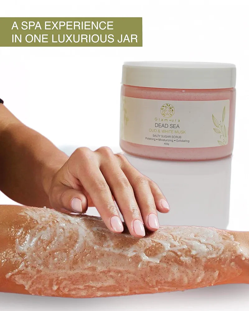 Glamura Oud & White Musk Exfoliating Body Scrub - 450g with Dead Sea Salt and Natural Oils