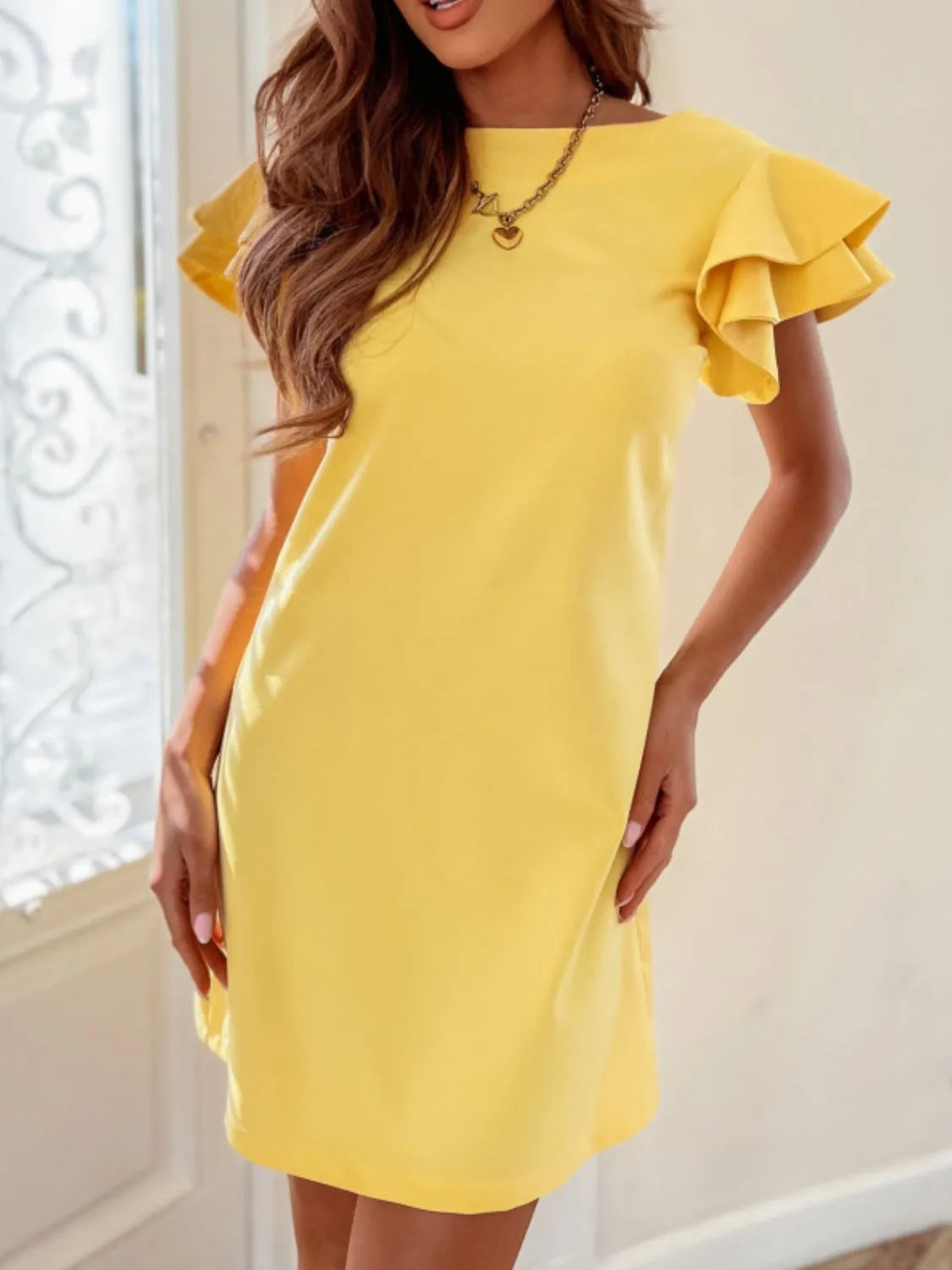 Ruffled Layered Short Sleeve Mini Dress