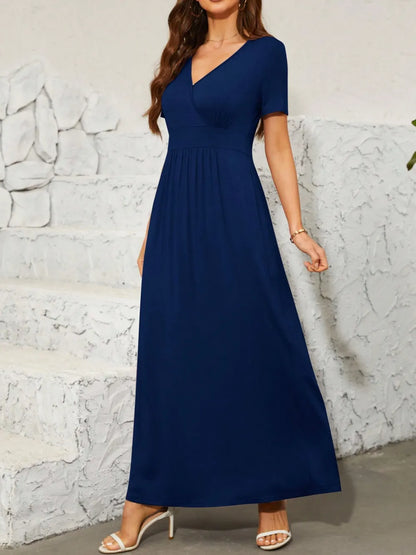 Surplice Short Sleeve Maxi Dress Dark Blue