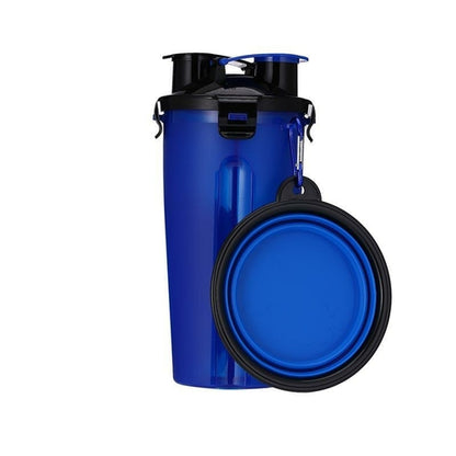 2 in 1 Dog Drinking Water Bottle with Bowls Blue