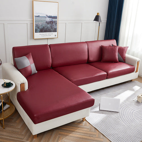 LuxFit™ – Elastic Waterproof Leather-Style Sofa Slipcover Wine Red