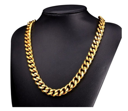 14K Yellow Gold Solid Brass Cuban Classic Chain 8mm-30