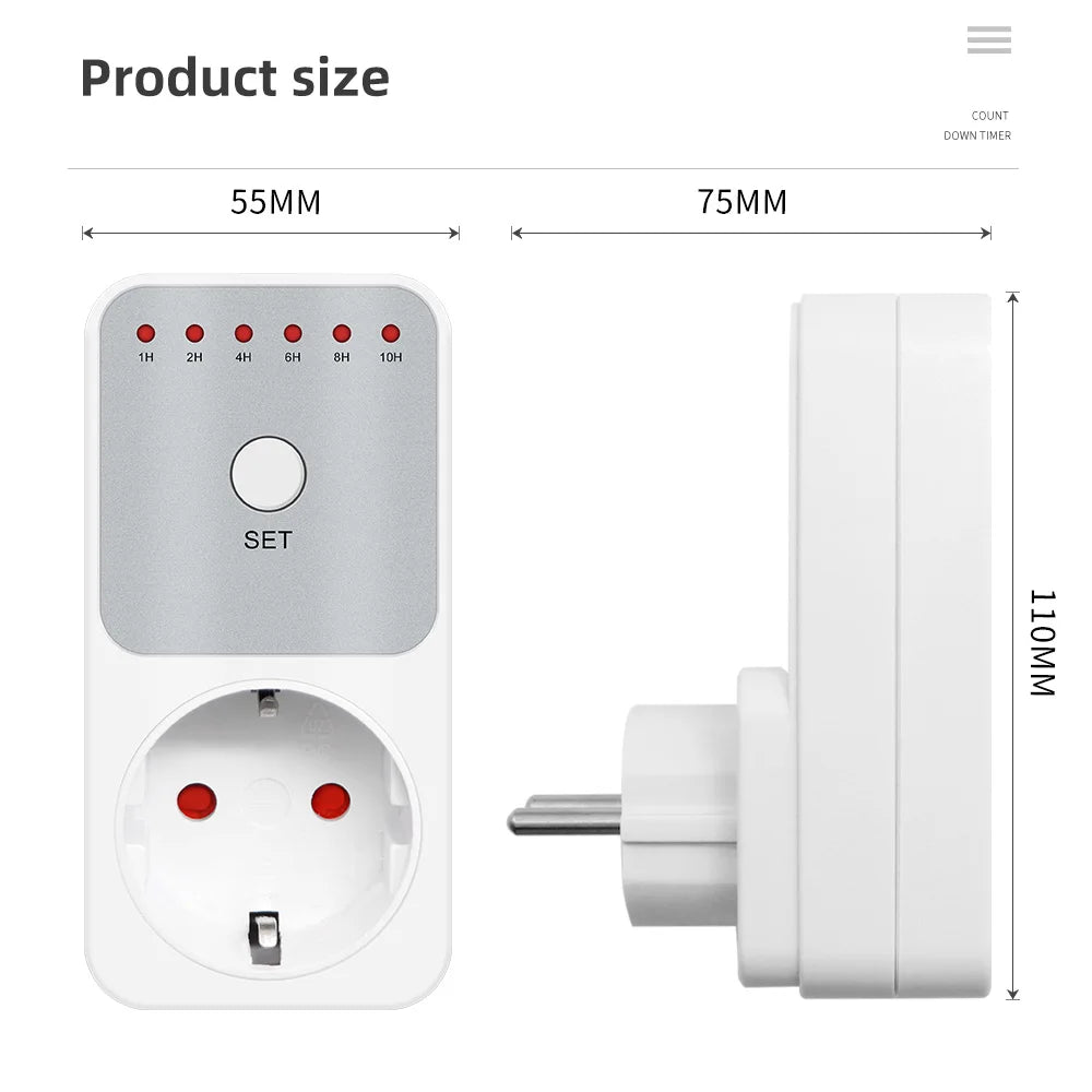 TM04 Electronic Timer LED 16A 1h-10h Countdown Timer Switch Socket