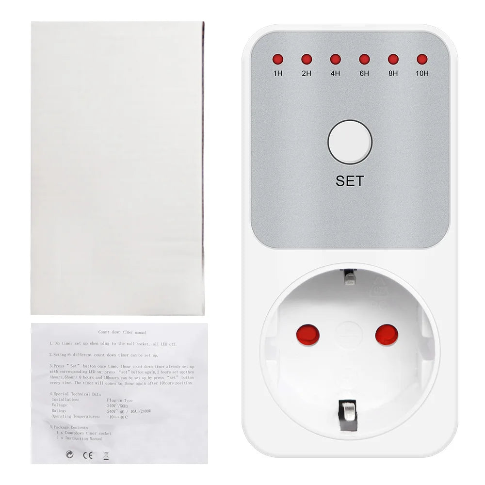 TM04 Electronic Timer LED 16A 1h-10h Countdown Timer Switch Socket