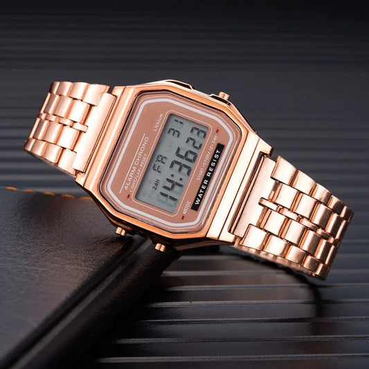 Luxury Women's Rose Gold Silicone Watches Women Fashion LED Digital