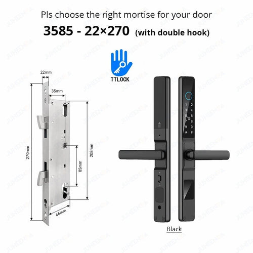 Waterproof Sliding Door Smart Lock TTLock App Alexa Fingerprint black3585hook-Long