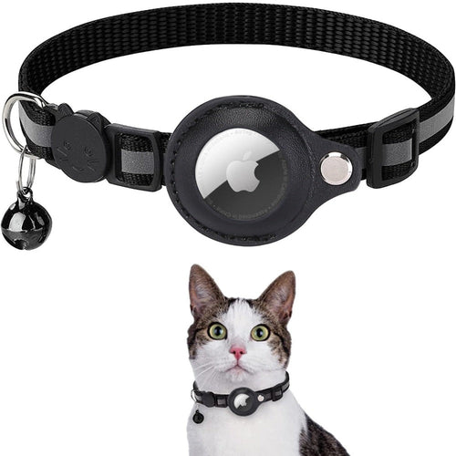 Reflective Airtag Case Collar for Cats and Dogs Neck 22-32cm Black