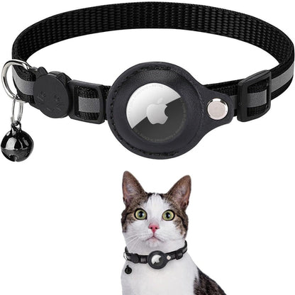 Reflective Airtag Case Collar for Cats and Dogs Neck 22-32cm Black