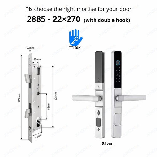 Waterproof Sliding Door Smart Lock TTLock App Alexa Fingerprint Silver2885hook-Long