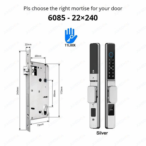 Waterproof Sliding Door Smart Lock TTLock App Alexa Fingerprint Silver6085-Short