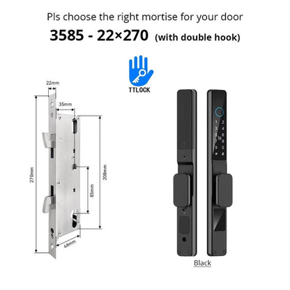 Waterproof Sliding Door Smart Lock TTLock App Alexa Fingerprint black3585hook-Short