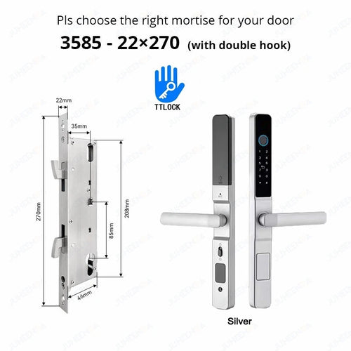 Waterproof Sliding Door Smart Lock TTLock App Alexa Fingerprint Silve3585hook-Long