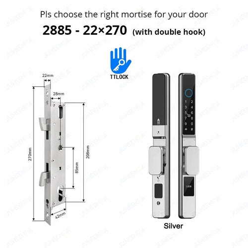 Waterproof Sliding Door Smart Lock TTLock App Alexa Fingerprint Silver2885hook-Short