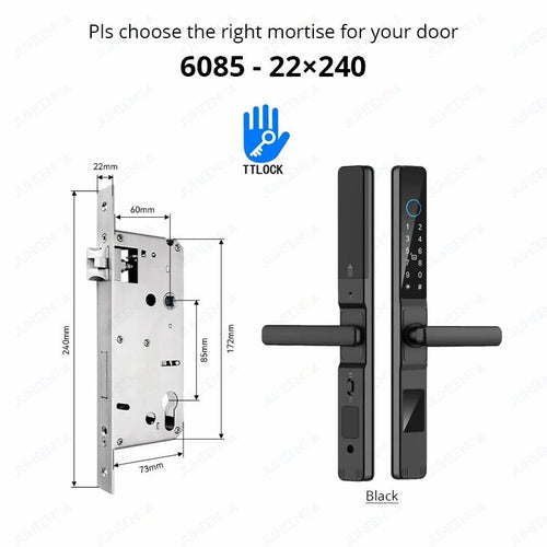 Waterproof Sliding Door Smart Lock TTLock App Alexa Fingerprint black6085-Long
