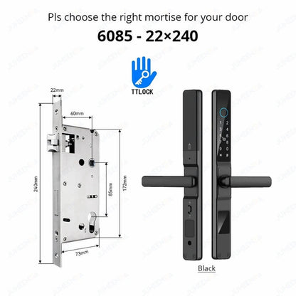Waterproof Sliding Door Smart Lock TTLock App Alexa Fingerprint black6085-Long
