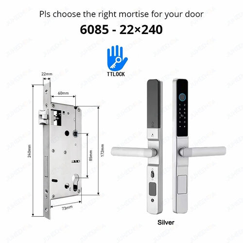 Waterproof Sliding Door Smart Lock TTLock App Alexa Fingerprint Silver6085-Long