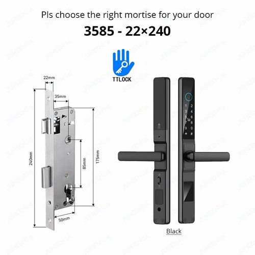 Waterproof Sliding Door Smart Lock TTLock App Alexa Fingerprint black3585-Long