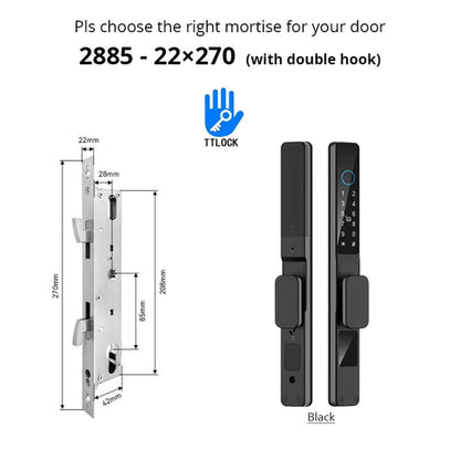 Waterproof Sliding Door Smart Lock TTLock App Alexa Fingerprint black2885hook-Short