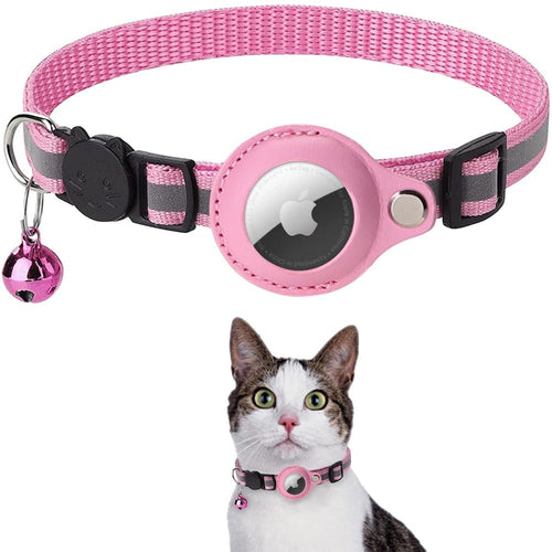 Reflective Airtag Case Collar for Cats and Dogs Neck 22-32cm Pink