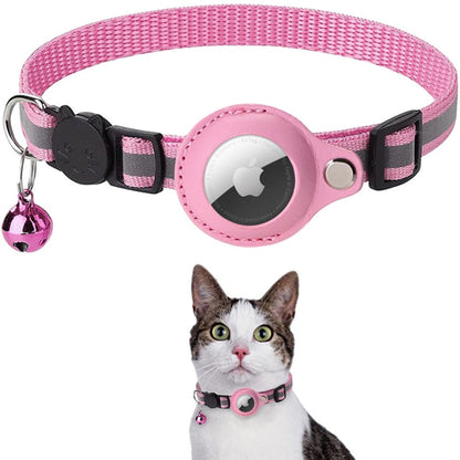 Reflective Airtag Case Collar for Cats and Dogs Neck 22-32cm Pink