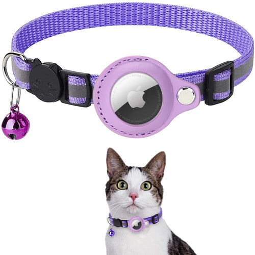 Reflective Airtag Case Collar for Cats and Dogs Neck 22-32cm Purple