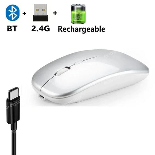 Wireless Mouse Bluetooth-Compatible Gaming Mouse (Dual Mode:BT+2.4Ghz) Sliver