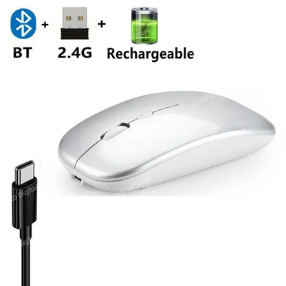Wireless Mouse Bluetooth-Compatible Gaming Mouse (Dual Mode:BT+2.4Ghz) Sliver
