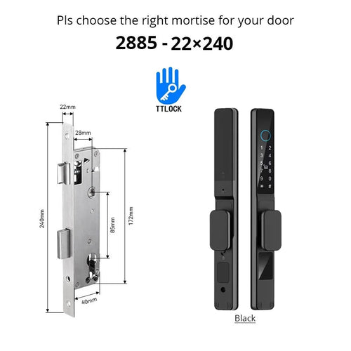 Waterproof Sliding Door Smart Lock TTLock App Alexa Fingerprint black2885-Short